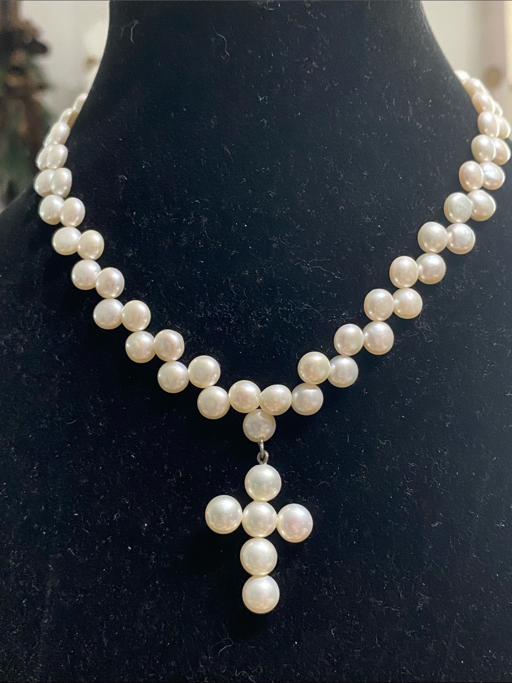 Genuine Pearl Cross Pendant Necklace